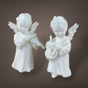 Goebel‎ Musical Angel Cherub Figurines White Porcelain Germany Vintage Set of 2